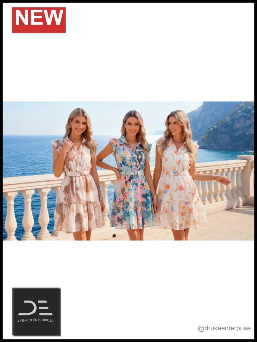 Womens Floral Chiffon Summer Beach Mini Dress with Belt - Picture 6 of 6